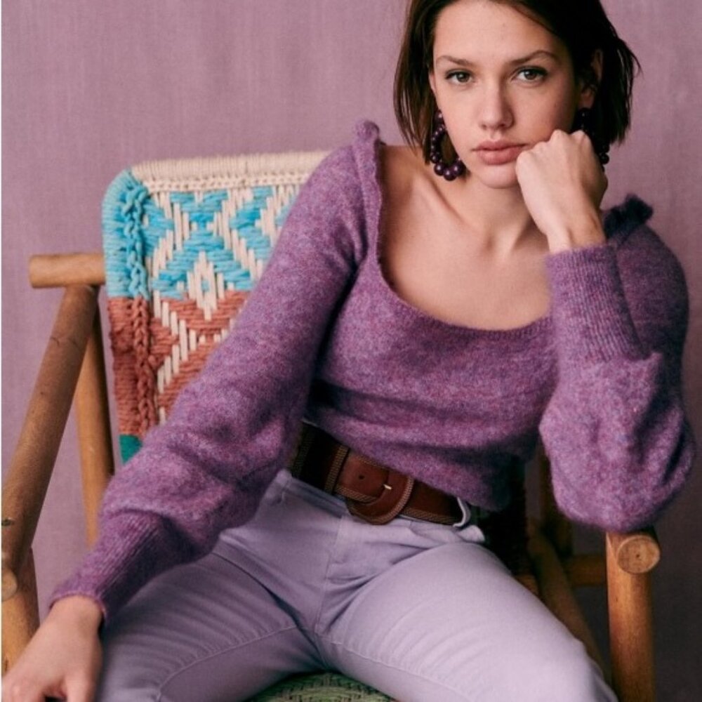 Sezane Mila Jumper Knit Sweater Mohair Merino Wool Purple Size Medium French M